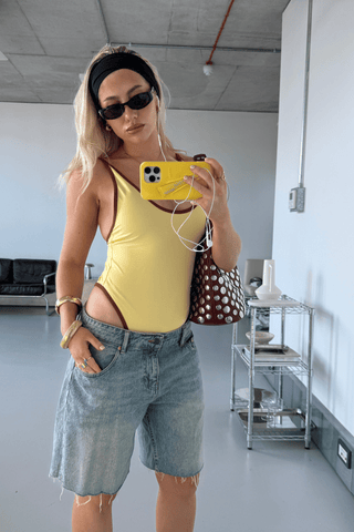 Round Neck Swimsuit - Yellow