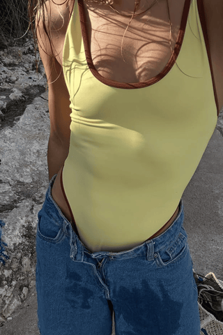 Round Neck Swimsuit - Yellow