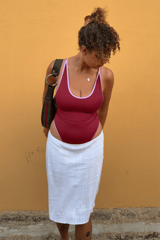 Round Neck Swimsuit - Burgundy