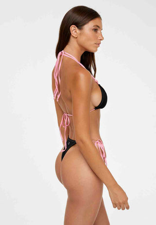 String Bikini Bottoms (Black + Pink)