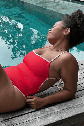 Bandeau Cut Swimsuit - Pomegranate