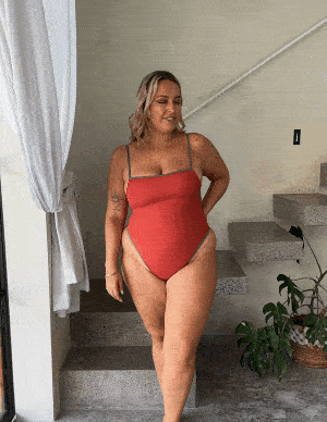 [Pre-order] Bandeau Cut Swimsuit (Tangerine)