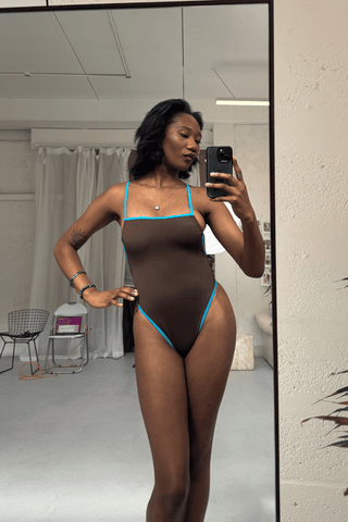 Bandeau Cut Swimsuit - Mocha