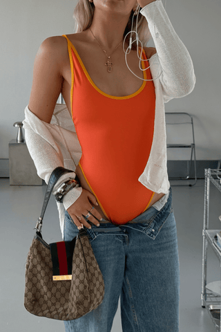 Round Neck Swimsuit - Orange